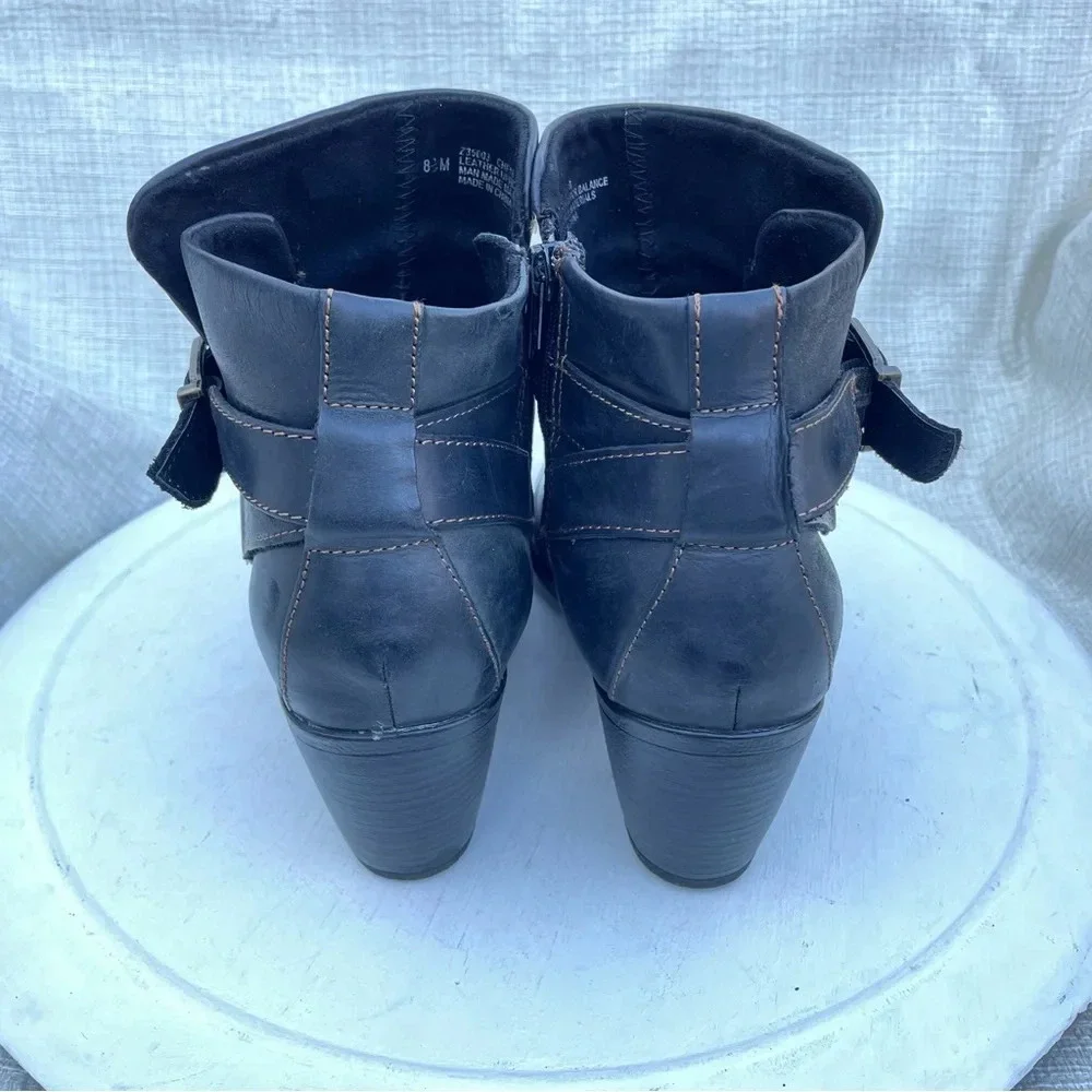 B.O.C. Born Shea Ankle Booties 8.5 M Black Leather Buckle Almond Toe Shoes